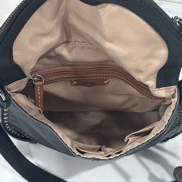 The Sak Silverlake Leather Crossbody Shoulder Bag Black Studded Boho Biker Moto - Picture 11 of 16